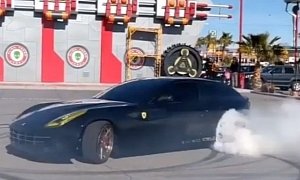 Ferrari FF Does Donuts with Lots Of Smoke, Driver Won't Stop