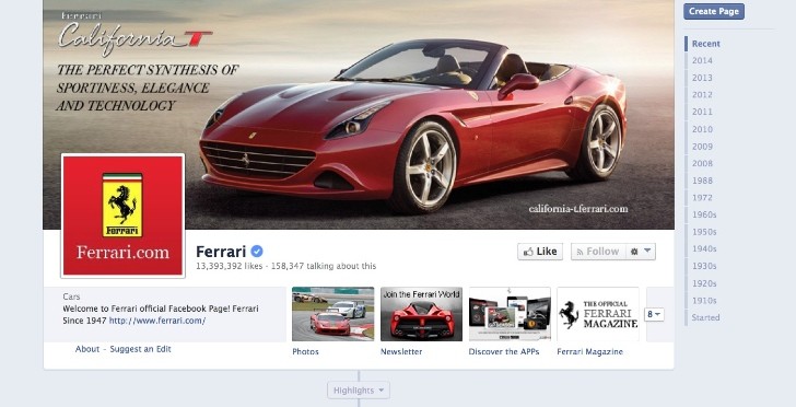 Ferrari facebook page