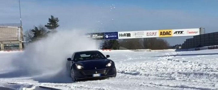 Ferrari GTC4Lusso on snowy Nurburgring
