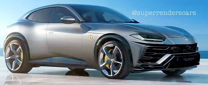 Ferrari Purosangue and Lambo Urus CGI mashup rendering by superrenderscars 