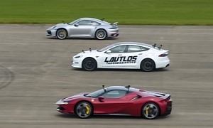 Ferrari SF90 Drags Porsche 911 Turbo S and Tesla Model S Plaid, Barely Saves Some Honor