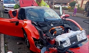 Ferrari SF90 Stradale Crashes Into 5 Parked Cars, Is Abandoned at the Scene