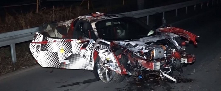 Ferrari SF90 Stradale prototype destroyed in single-vehicle crash and subsequent fire in Germany