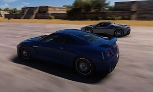 Ferrari SF90 vs 1,000-HP Nissan GT-R Drag Race, but It's Done in Forza Horizon 5