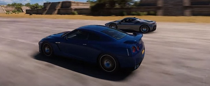 Ferrari SF90 vs 1,000-hp Nissan GT-R Drag Race in Forza Horizon 5
