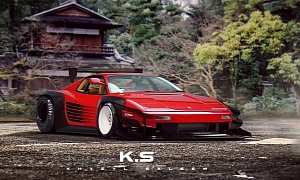 Ferrari Testarossa Gets Time Attack Aero and Troublesome Wing in Trolling Render