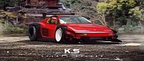 Ferrari Testarossa Gets Time Attack Aero and Troublesome Wing in Trolling Render