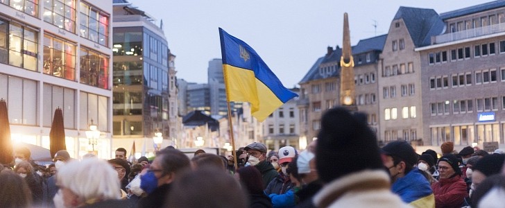 Ukraine's Flag Waived at a Protest
