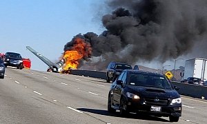 Fighter Plane With Nazi Insignia Crashes And Burns on L.A. Highway