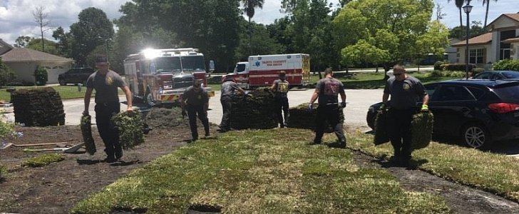 Firefighters and EMTs return to man's home to finish his yard work after he had a heart attack