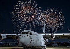 Fireworks Exploding Behind a C-130J Super Hercules Are the Proper Way to Celebrate America