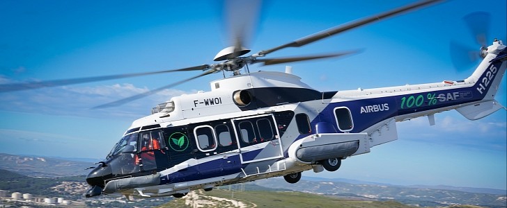 An Airbus H225 conducted the first flight with 100% SAF powering one of its engines