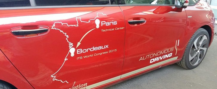 One of PSA Peugeot Citroen’s four autonomous vehicles successfully travelled a 580-km (360 mi) journey from Paris to Bordeaux