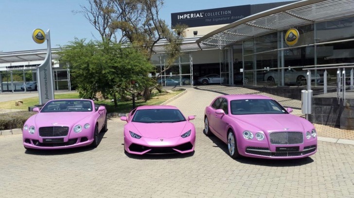 Pink Lamborghini Huracan and Pink Bentleys