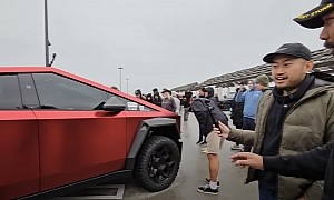 First Tesla Cybertruck in Red Shows Up, and People Can't Help Staring