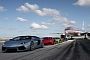 Five Lamborghini Aventador Roadsters. Airplanes. Miami