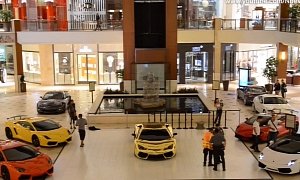 Five Lamborghinis Drive Though a Miami Mall