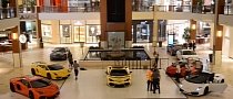 Five Lamborghinis Drive Though a Miami Mall