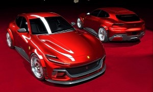 Flamboyant, CGI-Custom Body Kit Turns Ferrari Purosangue Into a Hot Hatch