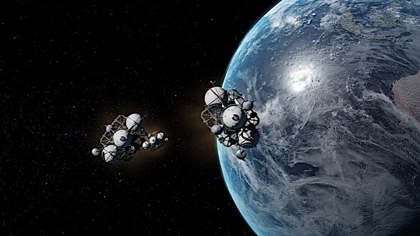 Wernher von Braun spaceships heading for the Moon