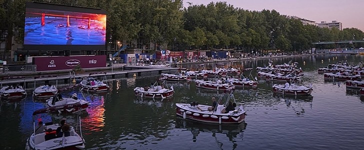 Floating cinema on the Seine in Paris, France