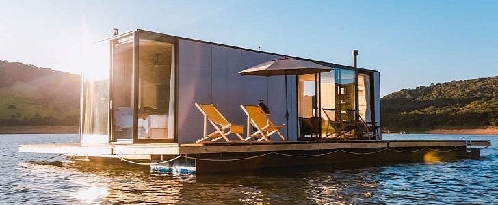 Altar is a minimalistic tiny home that floats on a dam in Brazil