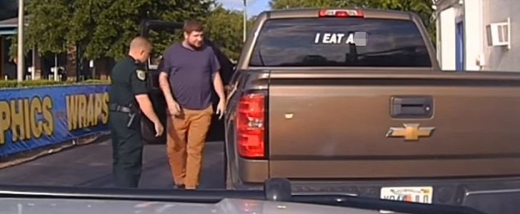 Florida driver is arrested for obscene sticker on his Chevy truck