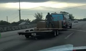 Florida Driver Puts Friend on Trailer to Hold On to the Load