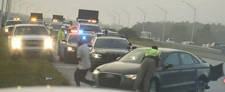Out of control car hits Florida State trooper on the scene of another car crash