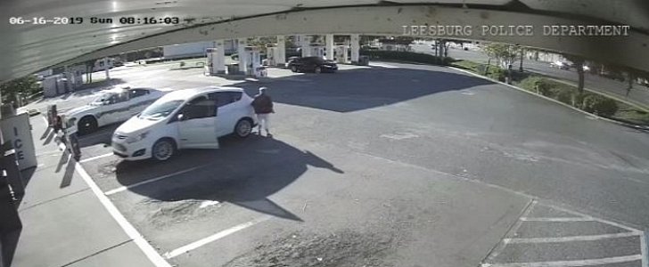 Woman is about to get run over by her own car, in Florida parking lot