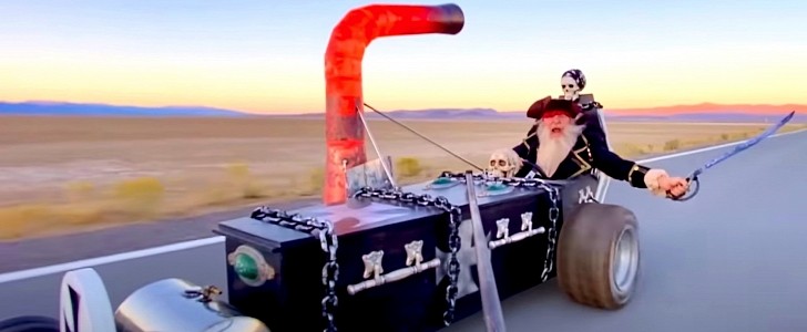 Crazy Rocketman takes his Jet Coffin Car Out for a Drive