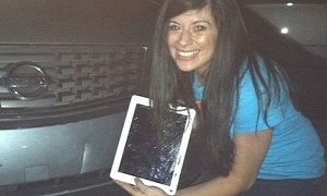 Flying iPad Gets Stuck in a Woman's Bumper