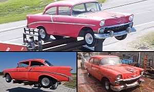 "Flying" Tri-Five: 1956 Chevrolet 210 Gets Rescued After Spending 30 Years Up on a Sign