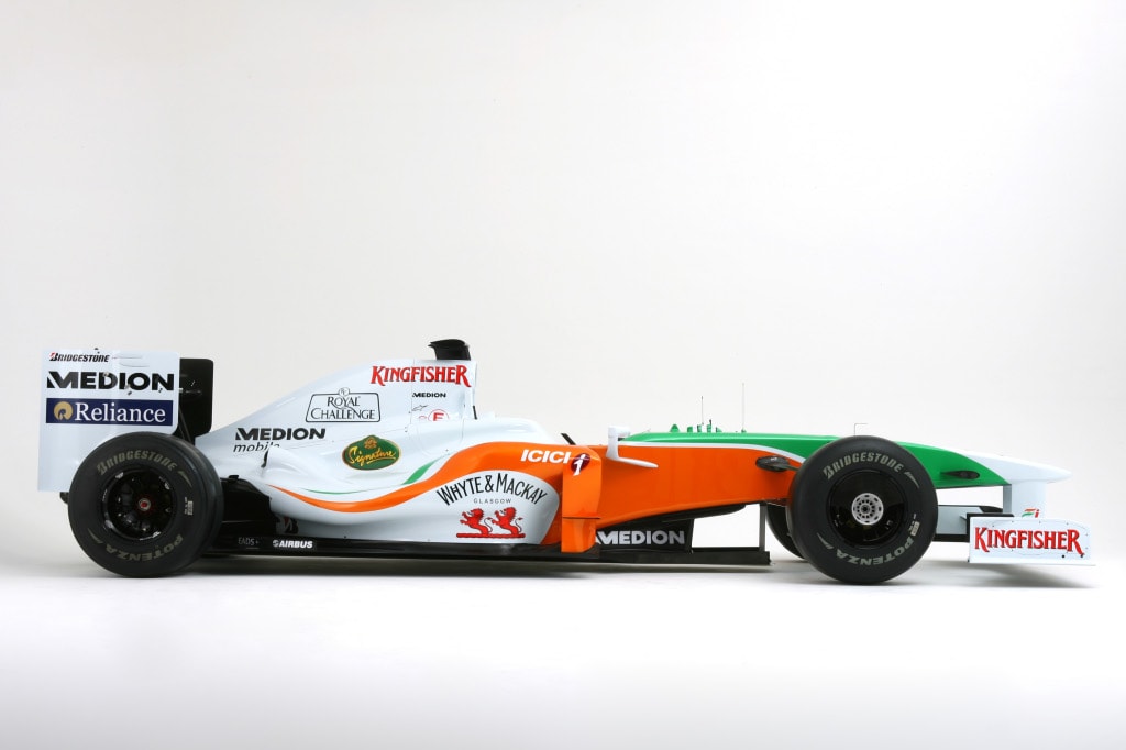 Force India's VJM02, with the soon-to-be-changed logo