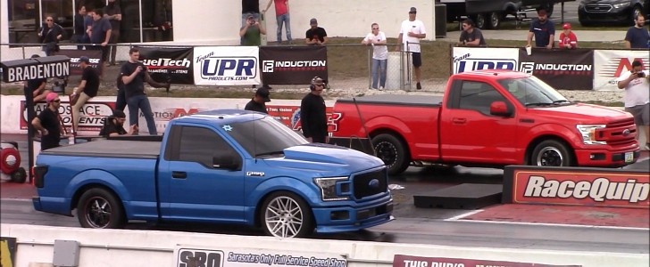 Supercharged and turbo Ford F-150 drag racing 