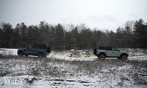 Ford Bronco vs. Land Rover Defender Tug of War Is a Muddy Showdown