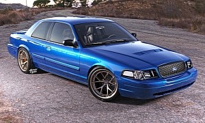 Ford Crown Victoria Coupe Rendering Blends Coyote V8 Muscle With HRE Wheels