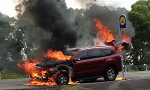 Ford Everest Bursts into Flames During a Road Test in Australia, Burns to the Ground