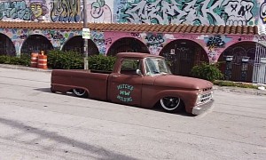 Ford F-100 with Twin-Turbo Coyote Can't Go Any Lower, Pulls Massive Burnout