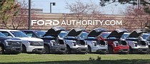 Ford F-150 Lightning Electric Trucks Fill Up Michigan Parking Lot, Frunks Popped Open