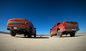 Ford F-150 Raptor 37 Drag Races Ford F-150 PowerBoost Hybrid, Serious Whooping Ensues