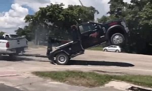 Ford F-250 Pickup and Tow Truck Get Caught in Strange Tug of War