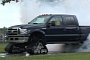 Ford F-350 on Tracks Does Burnout and Smoke Show