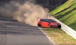 Ford Fiesta ST Driver Crashes in Nurburgring Dust Stom, Hits Barrier Twice