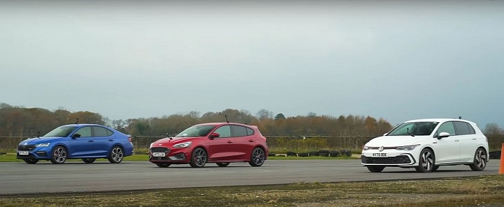 Productie Booth Lee Ford Focus ST Destroyed by 2021 Golf 8 GTI and Octavia RS in Drag Race -  autoevolution