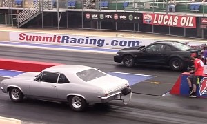 Ford Mustang 427 Big Turbo Drag Races 8s Nova, Head Start Only Makes It Worse