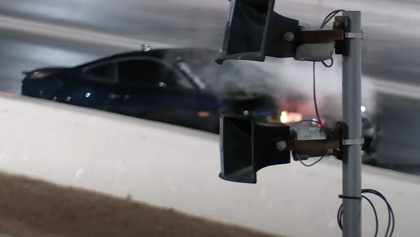 Ford Mustang crashes at the drag strip