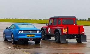 Ford Mustang Drag Races 550 HP Custom Land Rover Defender, Humiliation Follows