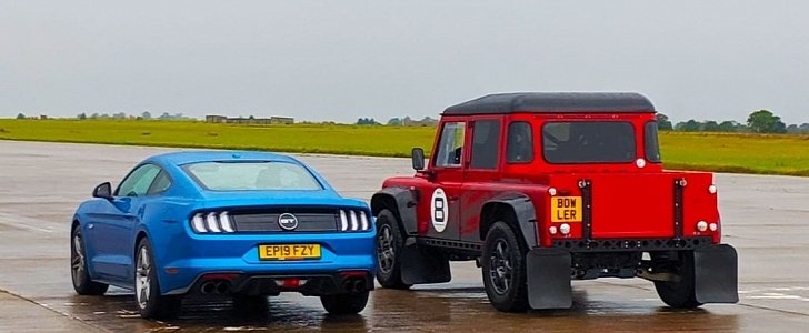 Ford Mustang Drag Races 550 HP Custom Land Rover Defender, Humiliation Follows