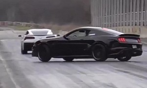 Ford Mustang Drag Races Chevy Corvette, Decides To Attack the Side Wall Mid-Race